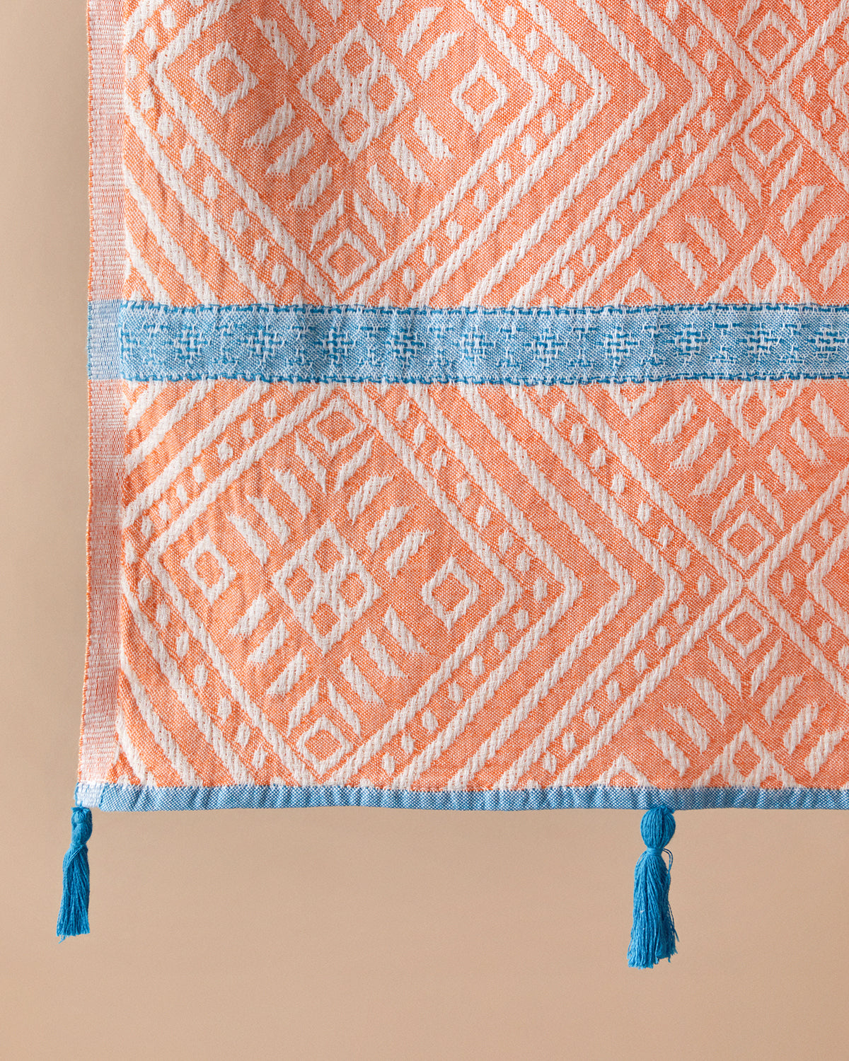 Crispy Cotton Fringed Bath Wrap 90x150 cm Orange - Blue (view 2)
