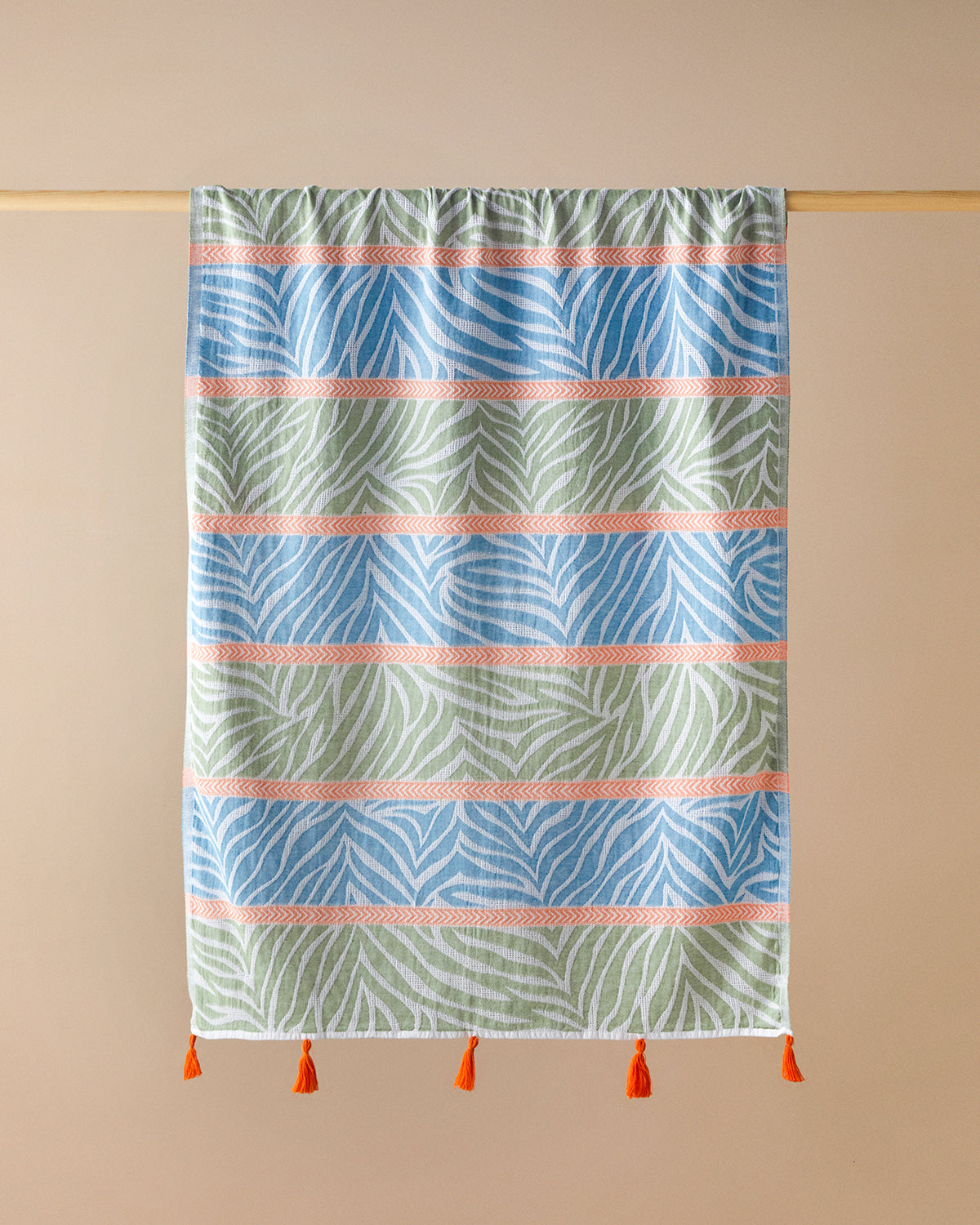 Branches Cotton Fringed Bath Wrap 90x150 cm Blue - Green