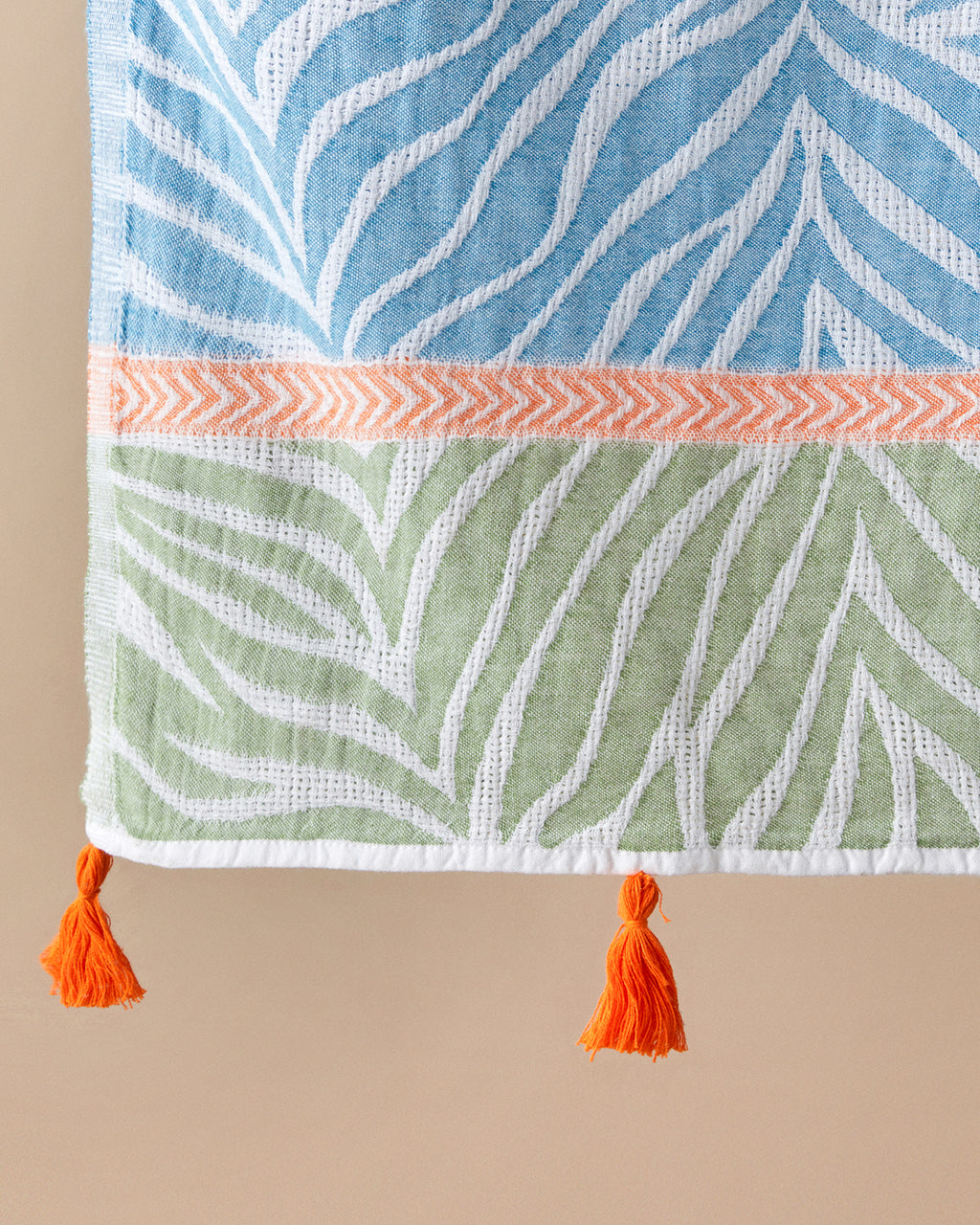 Branches Cotton Fringed Bath Wrap 90x150 cm Blue - Green (view 2)