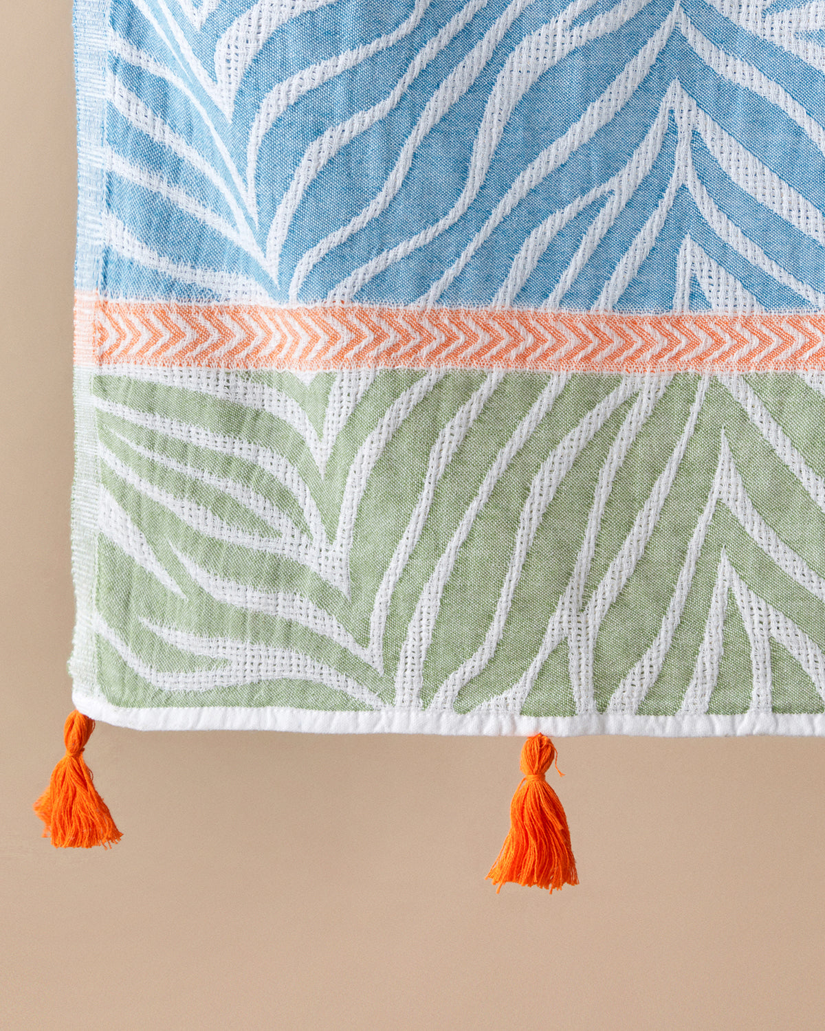 Branches Cotton Fringed Bath Wrap 90x150 cm Blue - Green (view 2)
