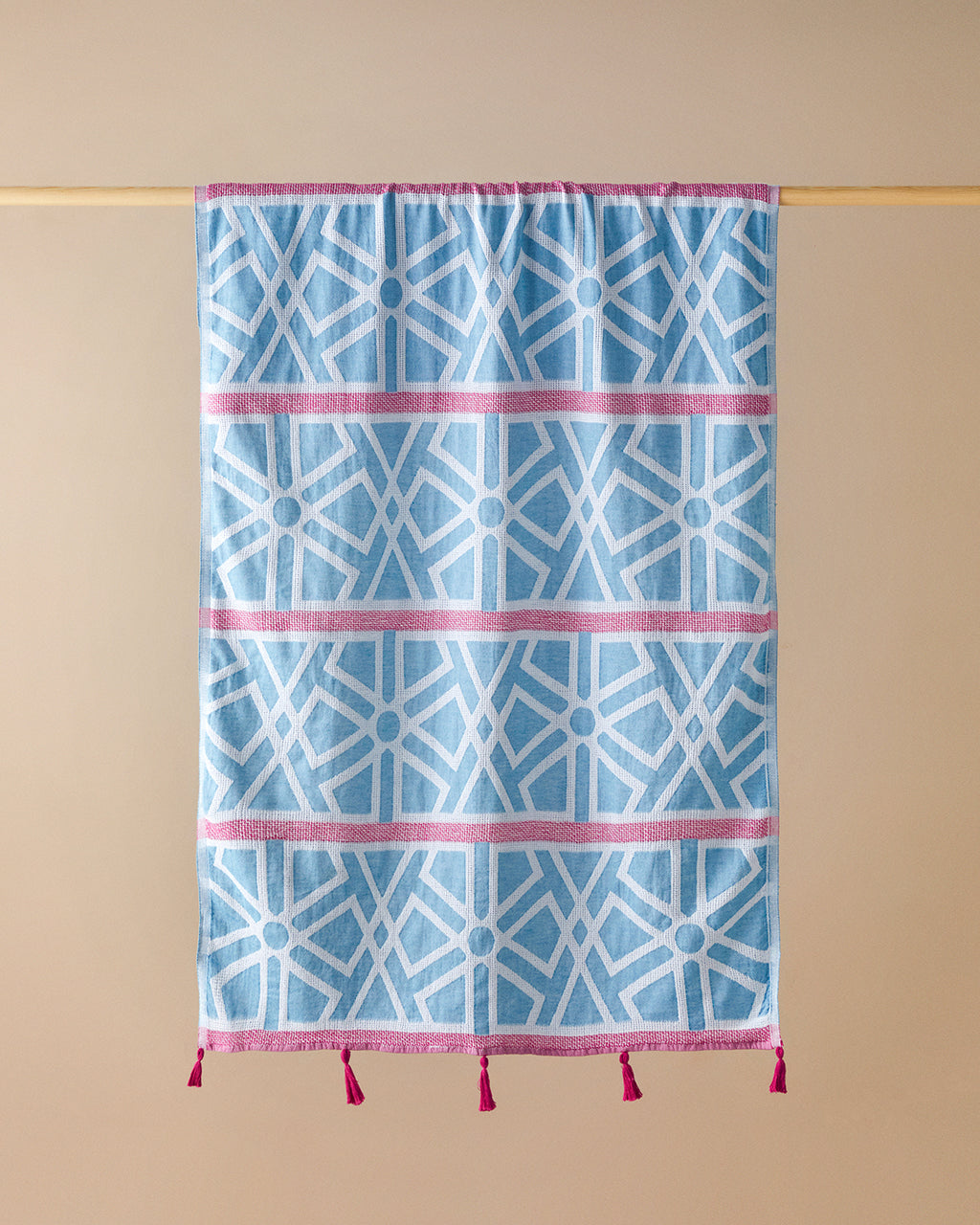 Zigzag Cotton Fringed Bath Wrap 90x150 cm Blue - Fuchsia