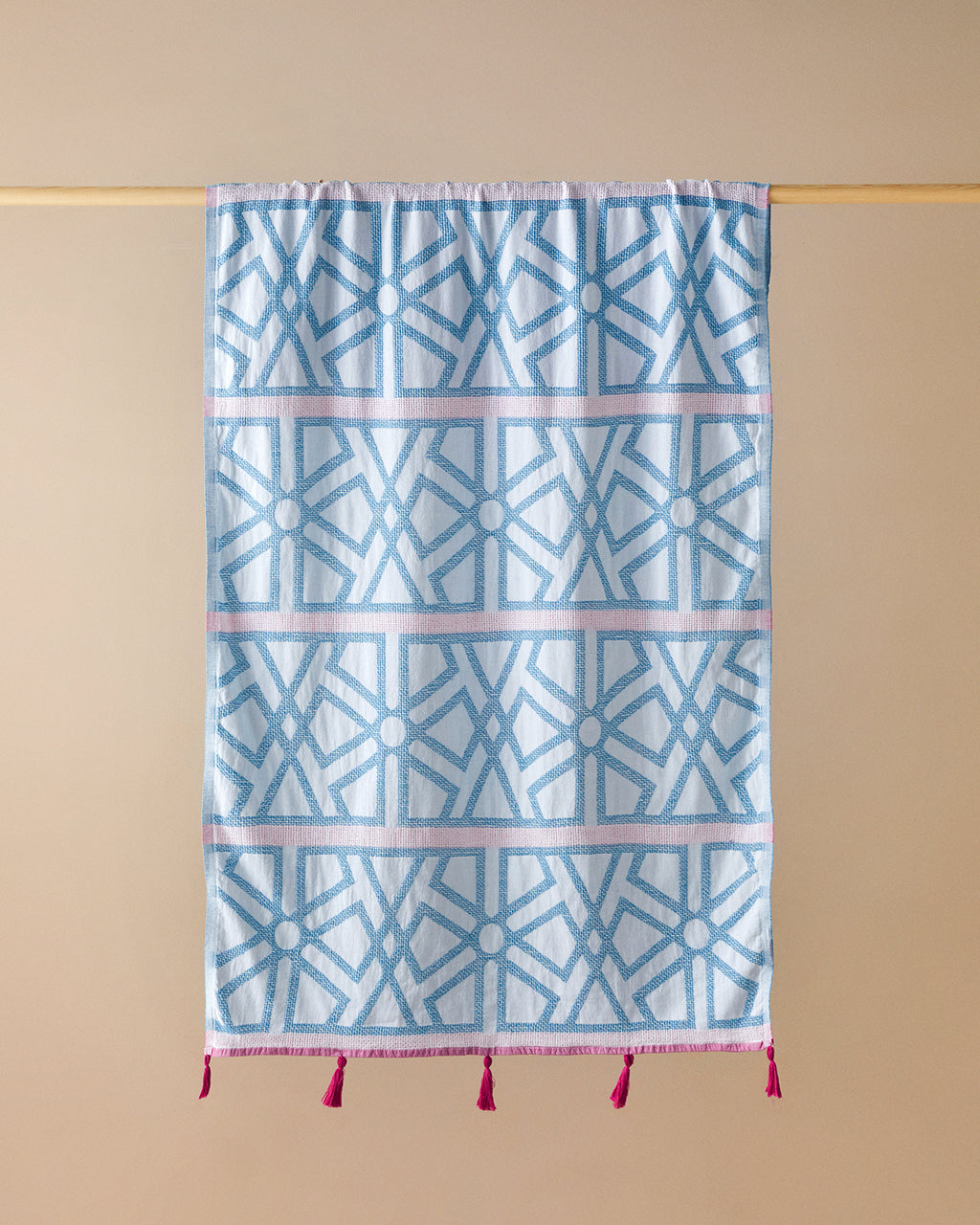 Zigzag Cotton Fringed Bath Wrap 90x150 cm Blue - Fuchsia (view 2)