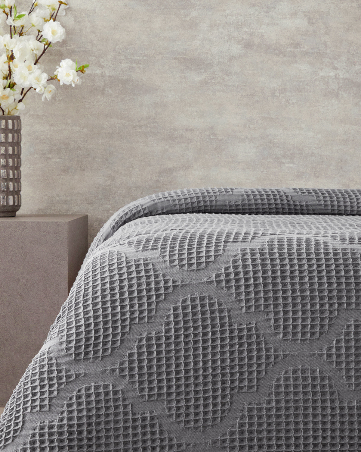 Fiona Cotton Waffle Double Summer Blanket Dark Gray - King 240x220 cm (view 2)