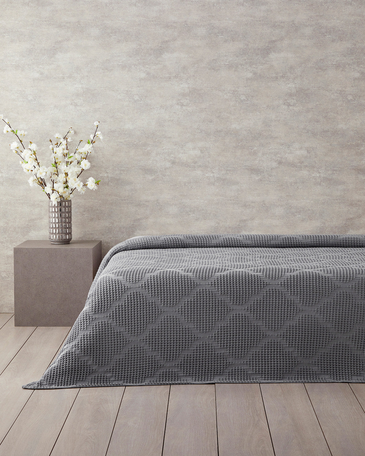 Fiona Cotton Waffle Double Summer Blanket Dark Gray (view 4)