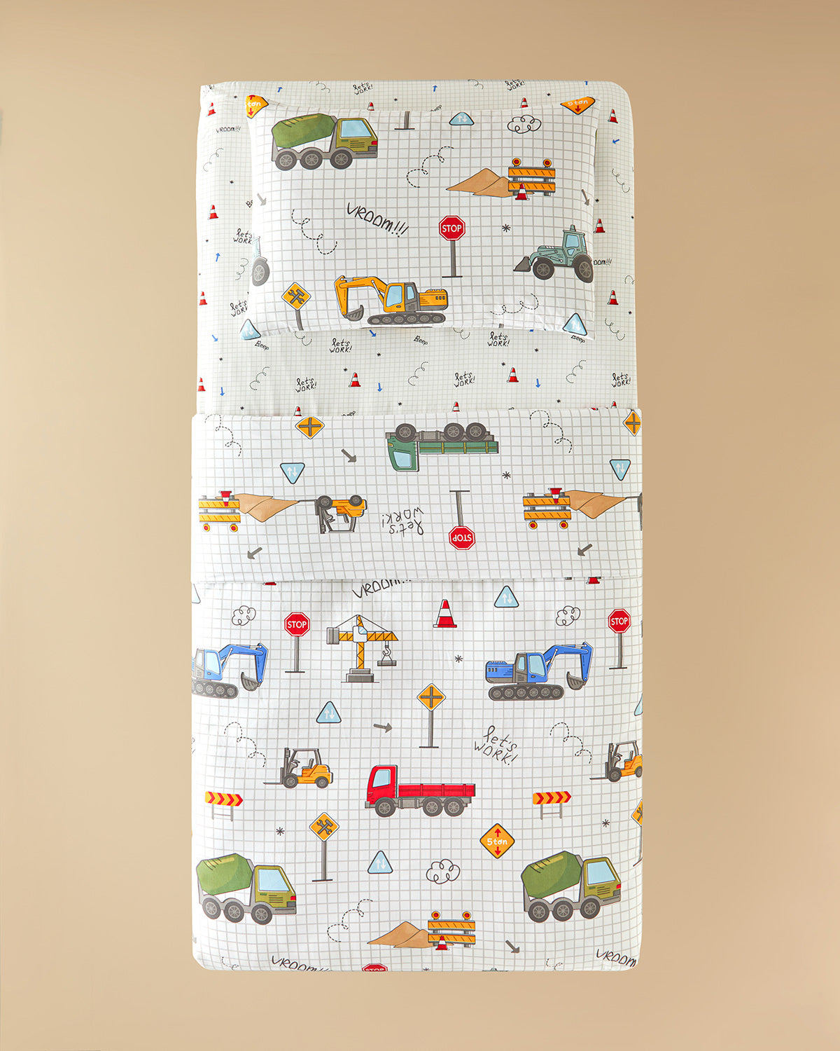 Cotton Single Size Kids Duvet Cover Set 160x220 cm Gray