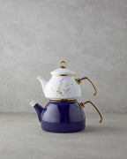 Floral Symphony Enamel Mini Tea Pot Cobalt Blue - 0.50 L + 1.1 L