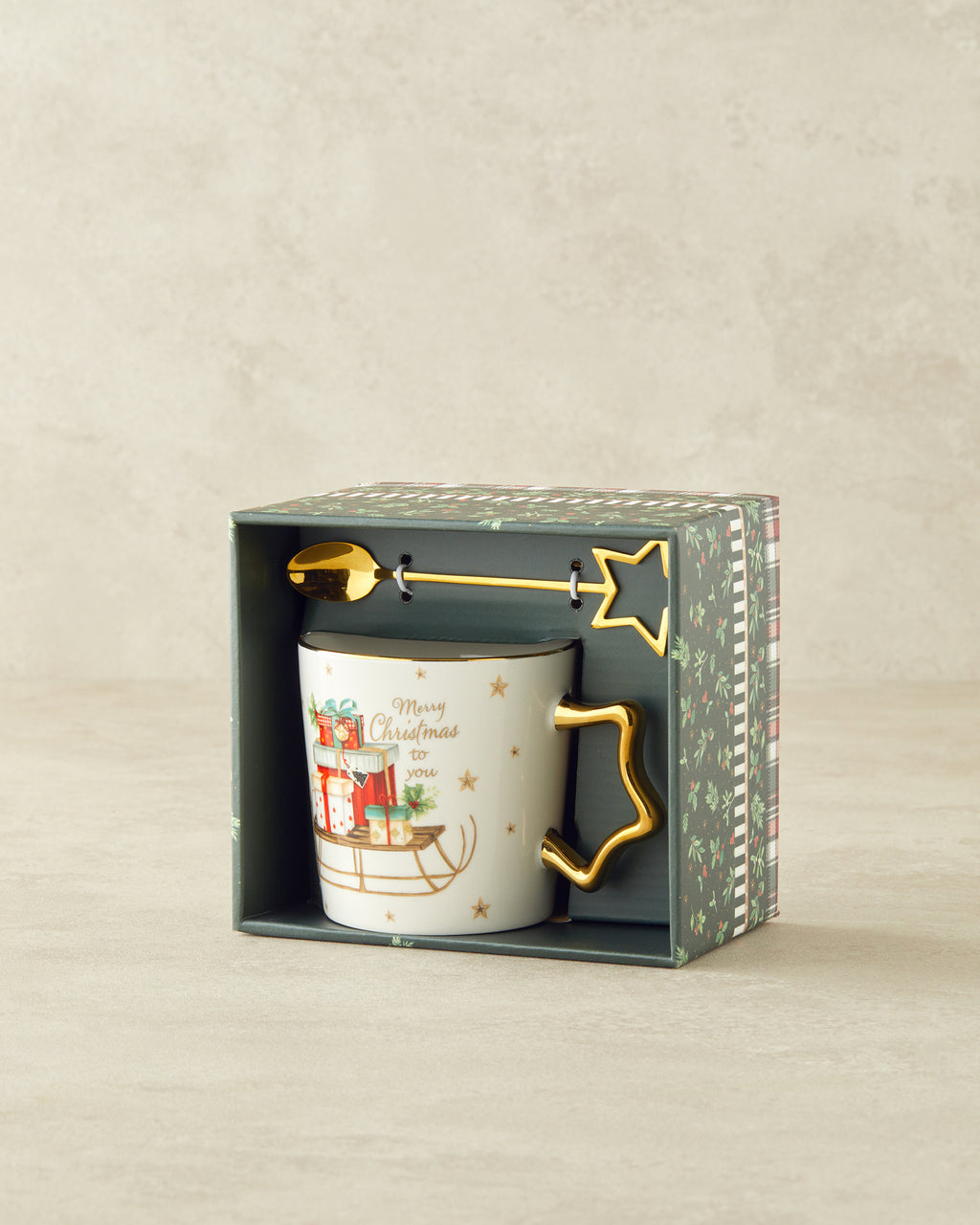 New Bone China with Spoon Mug 360 ml Red - Green