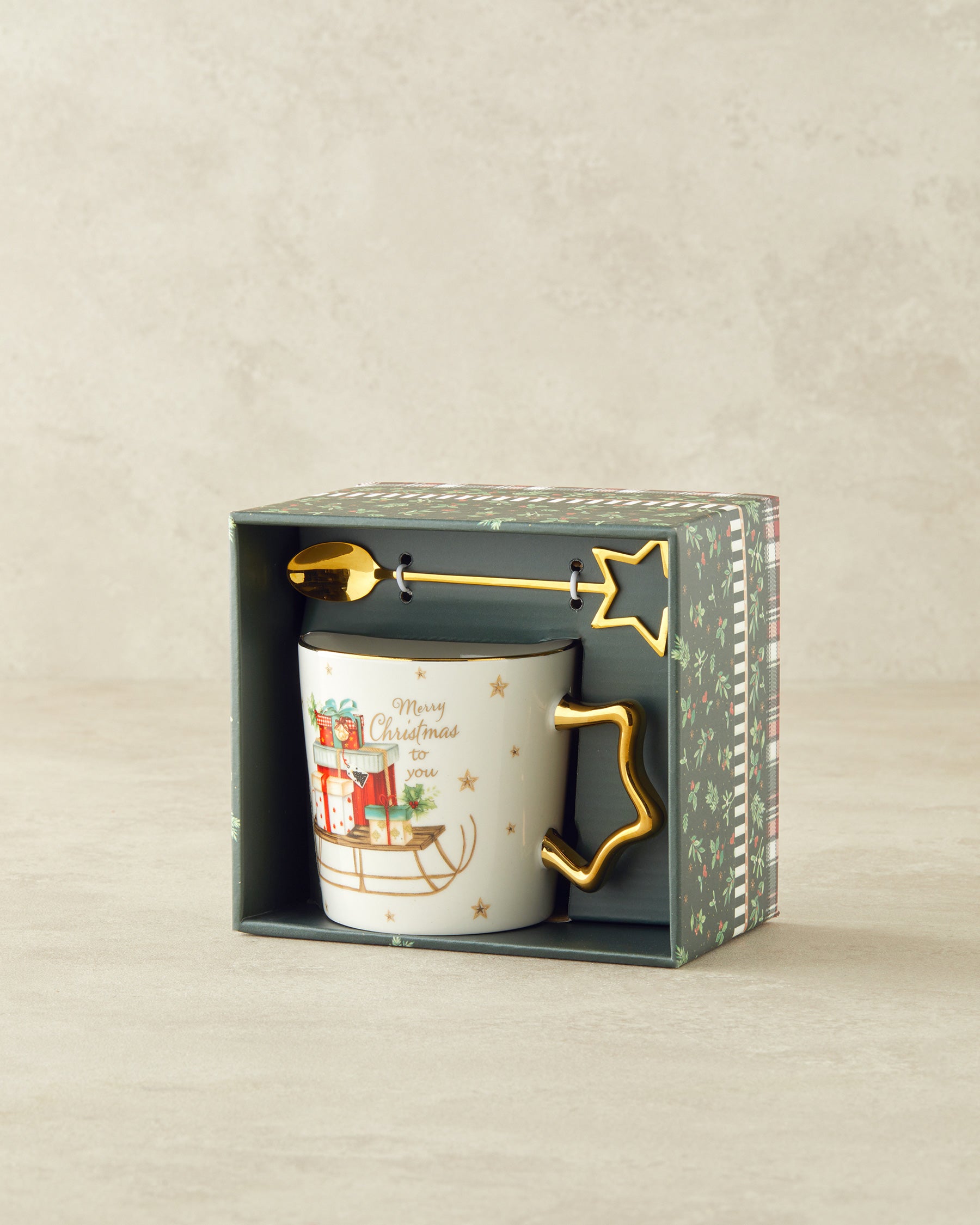 New Bone China with Spoon Mug 360 ml Red - Green