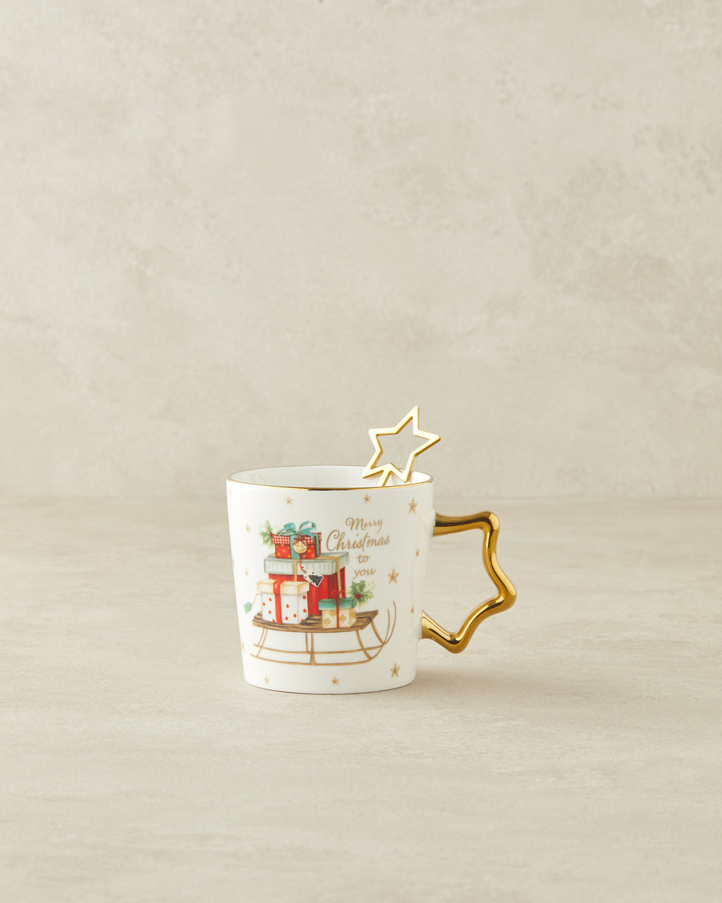 New Bone China with Spoon Mug 360 ml Red - Green (view 2)