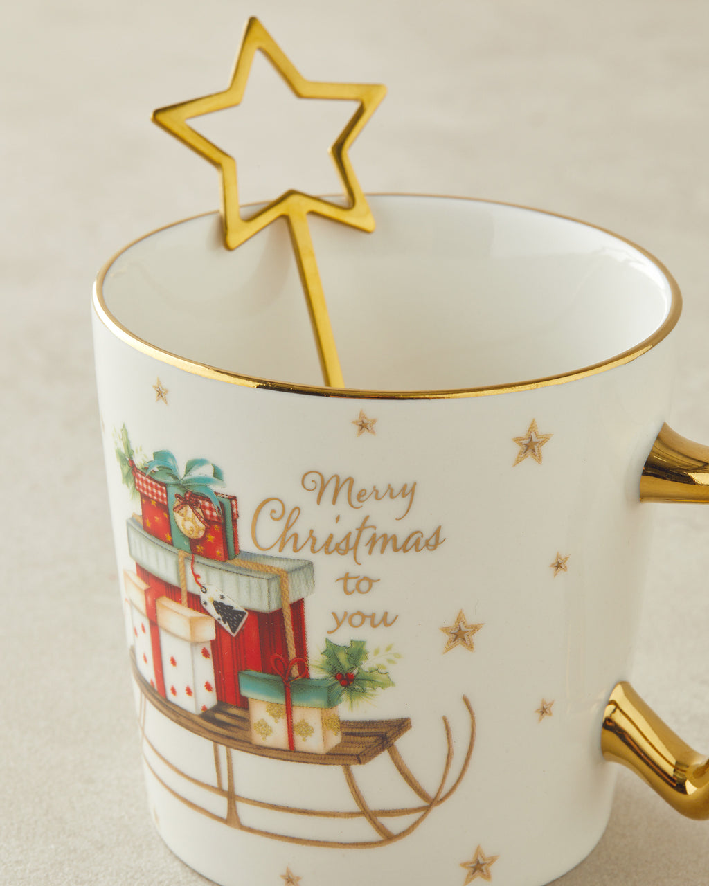 New Bone China with Spoon Mug 360 ml Red - Green (view 4)
