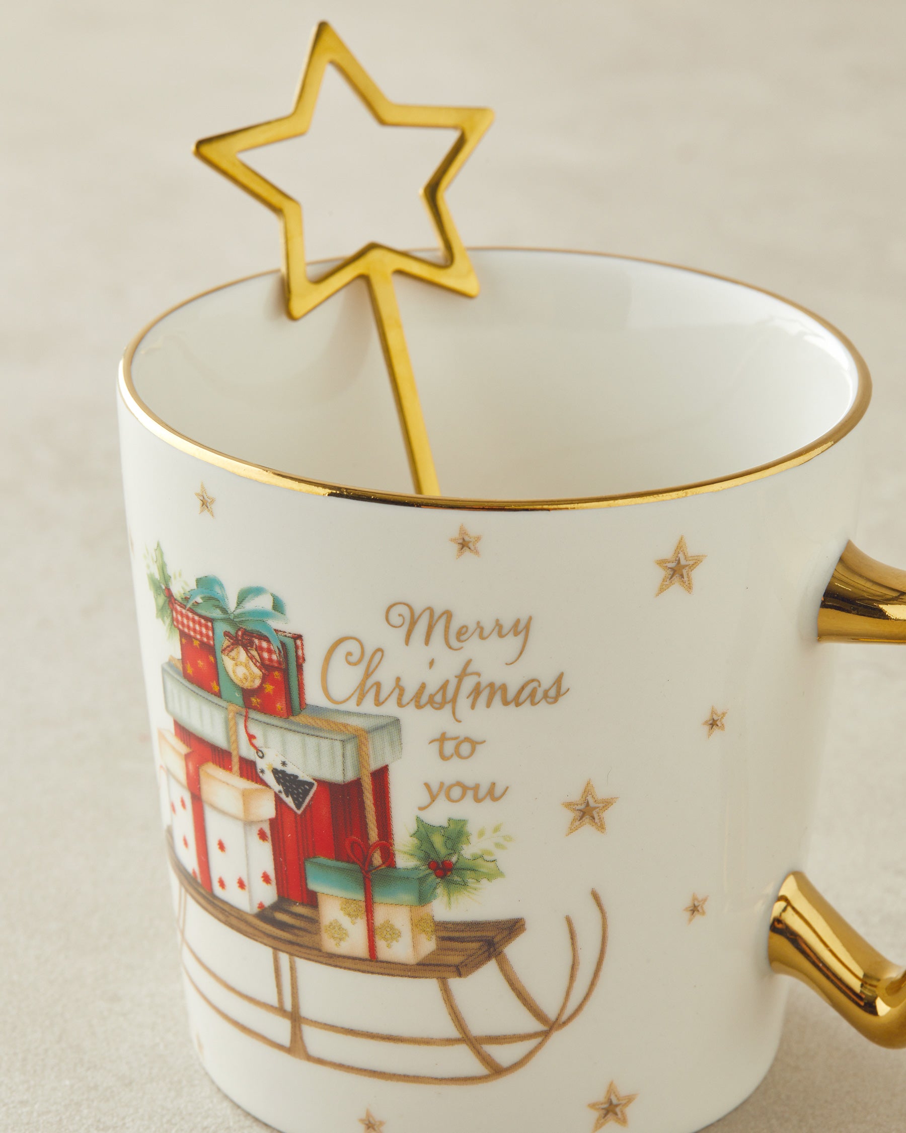 New Bone China with Spoon Mug 360 ml Red - Green (view 4)