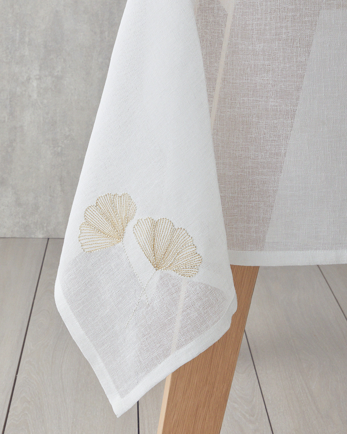 Gingko Polyester with 6 Napkins Table Cloth 150x200 cm Cream-Gold (view 3)
