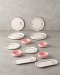 Ceramic Breakfast Set 14 Pieces 6 Servings Green - Pink