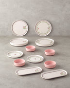 Ceramic Breakfast Set 14 Pieces 6 Servings Green - Pink