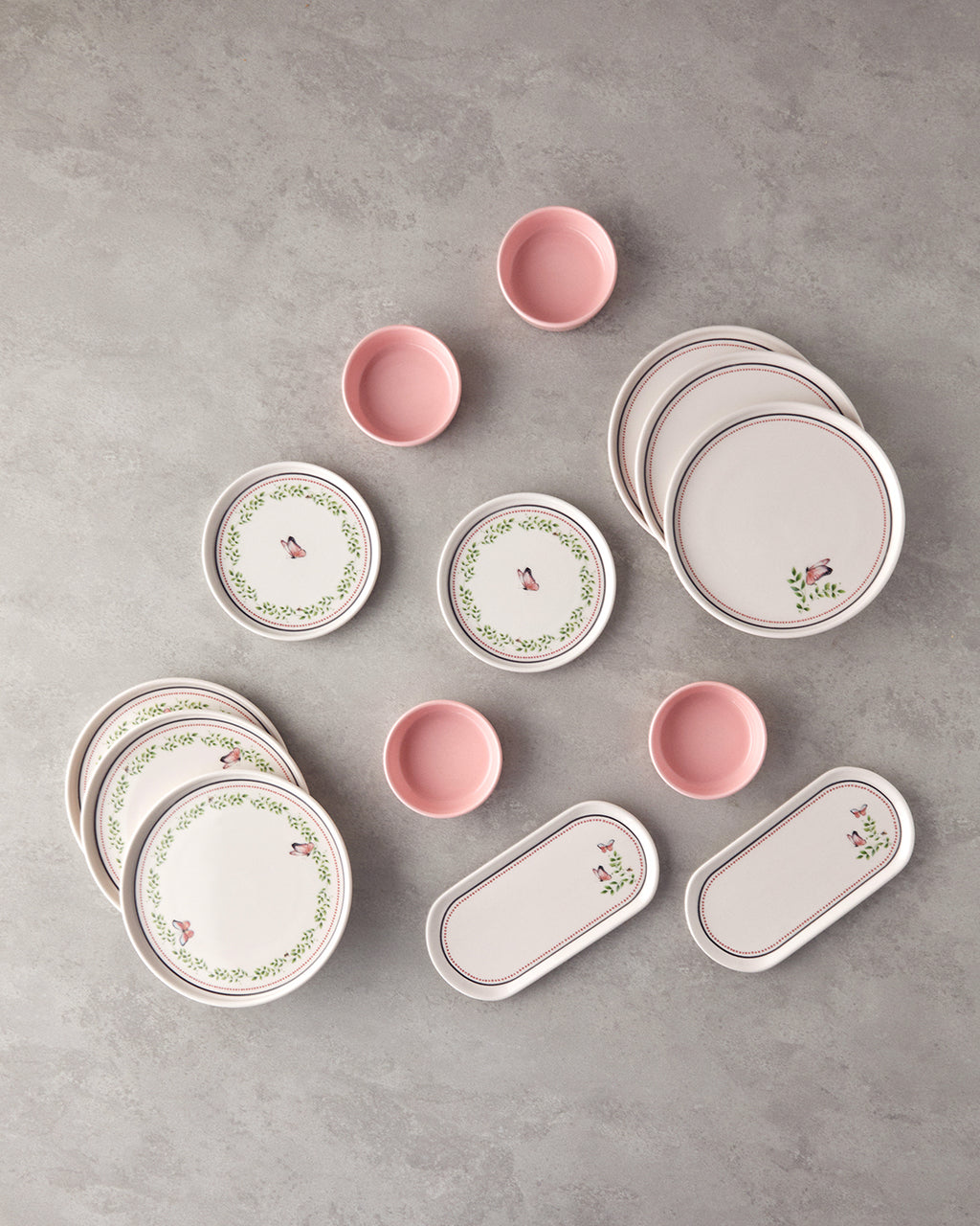 Ceramic Breakfast Set 14 Pieces 6 Servings Green - Pink (view 3)
