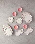 Ceramic Breakfast Set 14 Pieces 6 Servings Green - Pink (view 3)