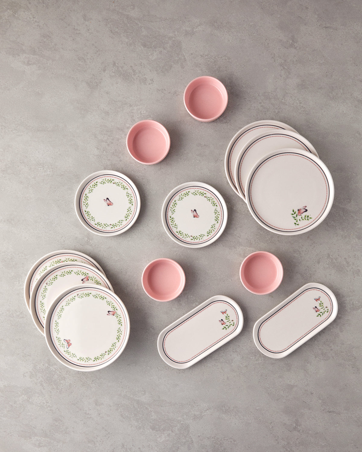 Ceramic Breakfast Set 14 Pieces 6 Servings Green - Pink (view 3)
