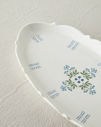 Retro Paisley New Bone China Rectangular Plate 26 cm White - Blue (view 3)
