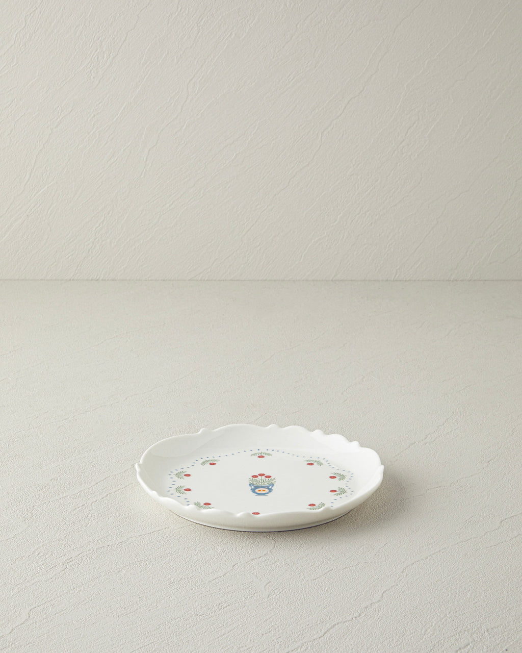 Retro Realm New Bone China Cake Plate 18 cm White - Orange