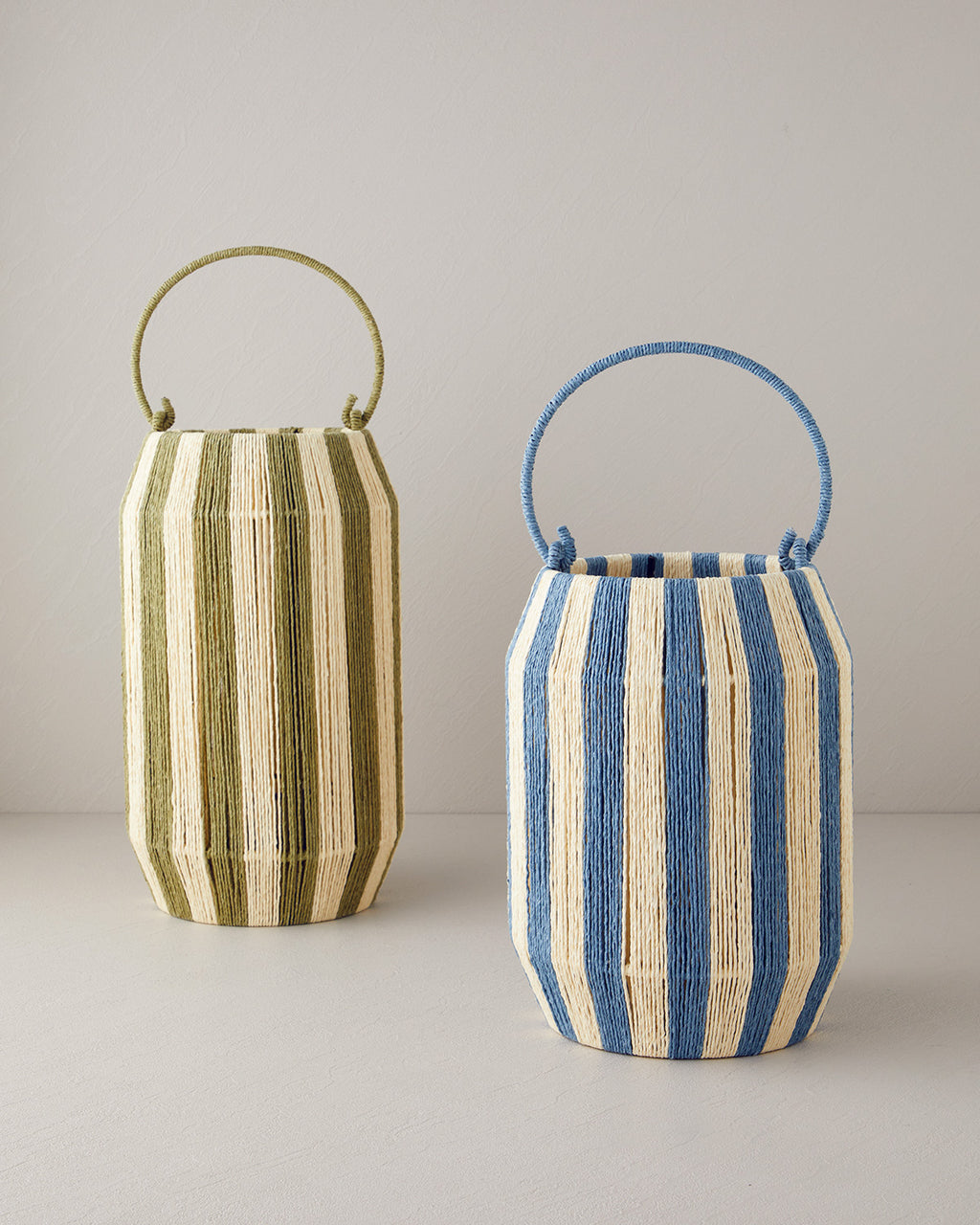 Colorful Striped Paper Thread Lantern 16x20x28 cm Blue (view 4)