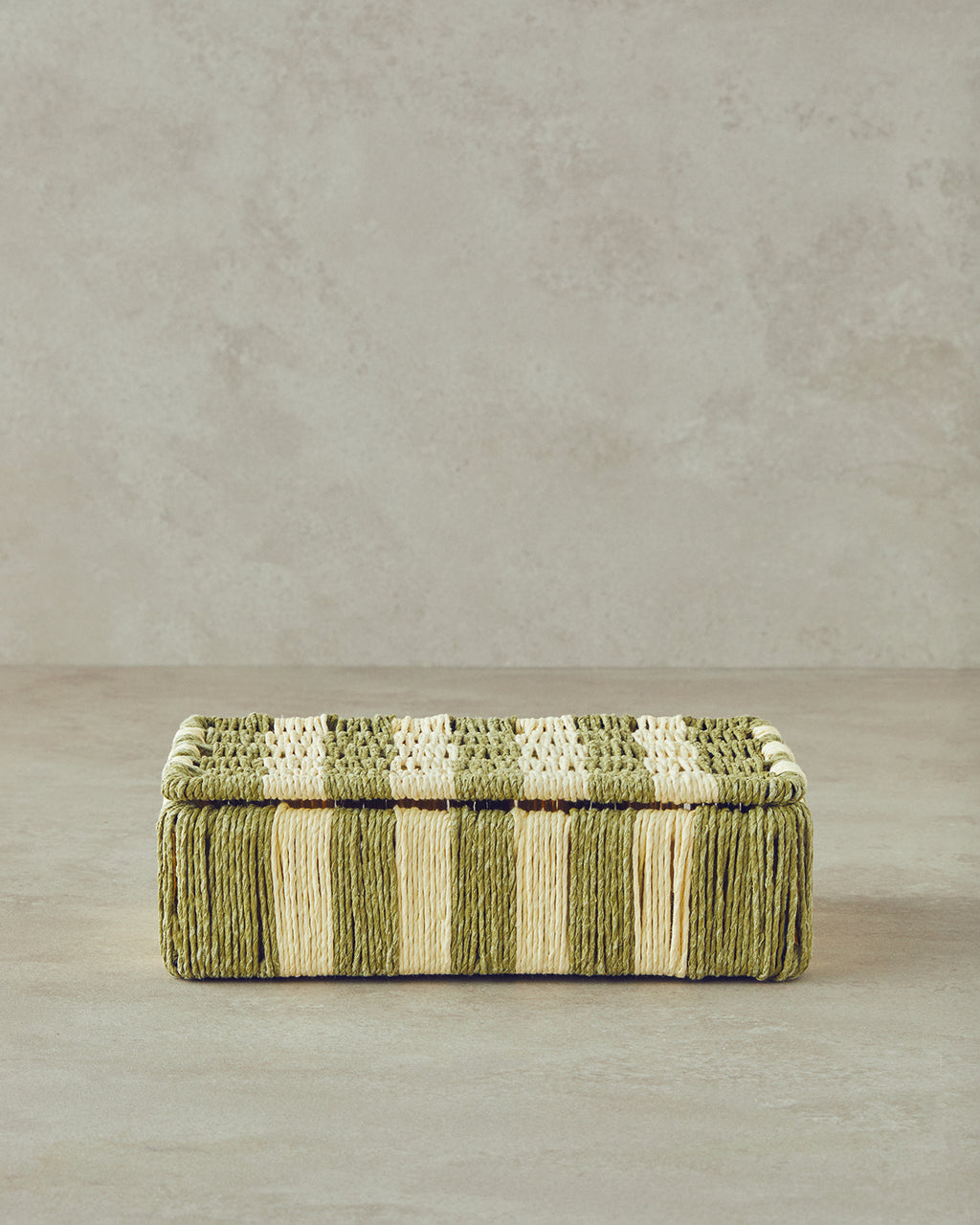 Colorful Striped Paper Thread Decorative Box - Natural Green - 15x20x5 cm