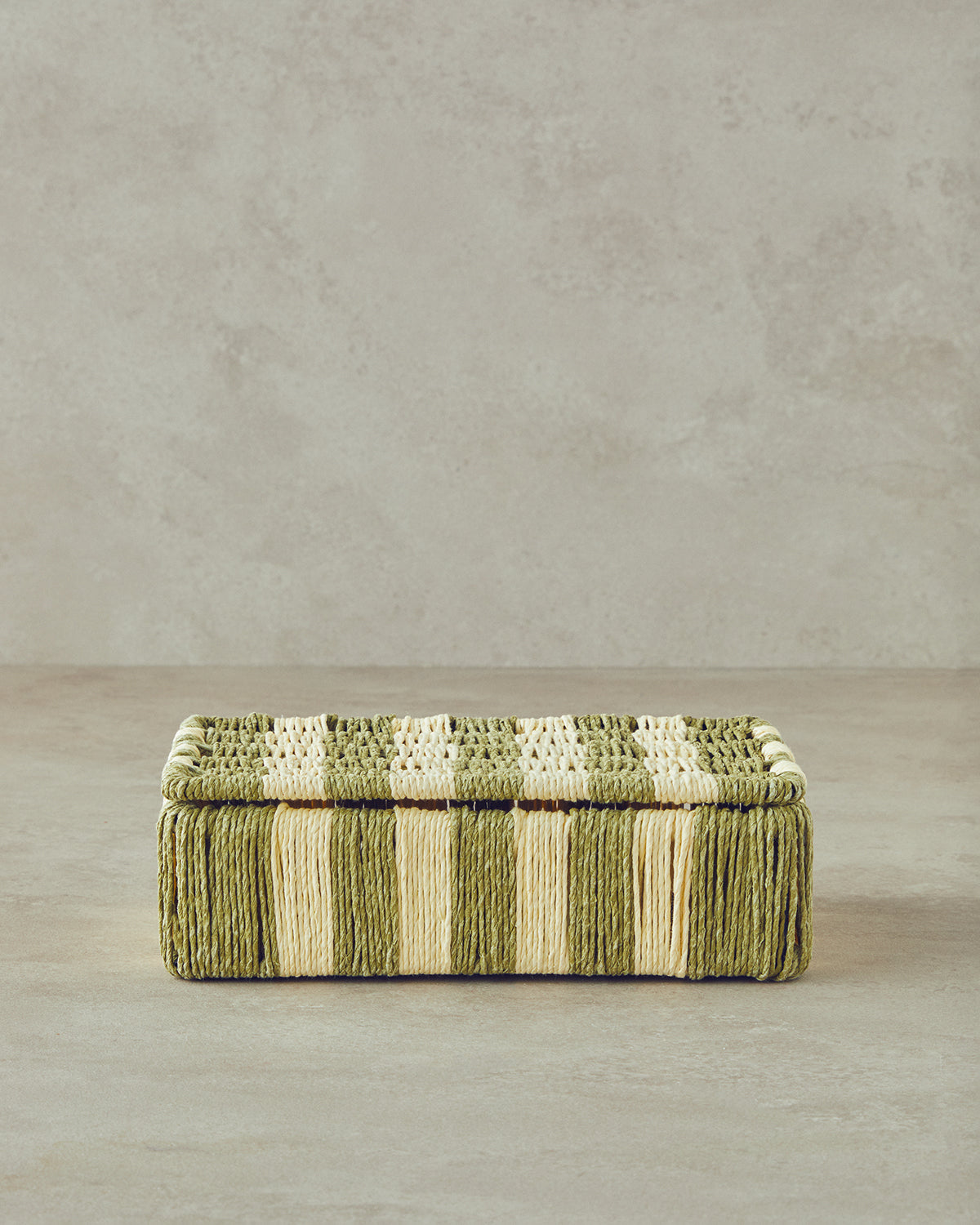 Colorful Striped Paper Thread Decorative Box - Natural Green - 15x20x5 cm