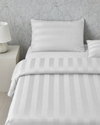 Deluxe Striped Cotton Satin Super King Plus Duvet Cover Set Off White - 260x220 cm (view 2)