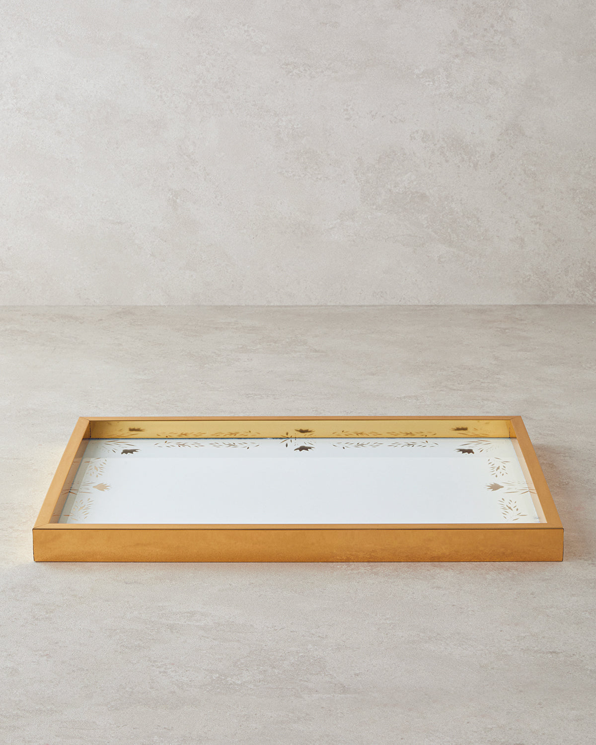 Wooden-Glass Tray 46x31 cm White