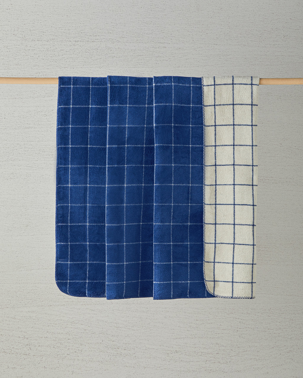 Plain Check Cotton Double Size Blanket 200x220 cm Navy Blue - Cream