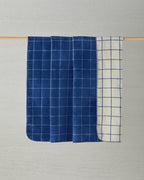Plain Check Cotton Double Size Blanket 200x220 cm Navy Blue - Cream