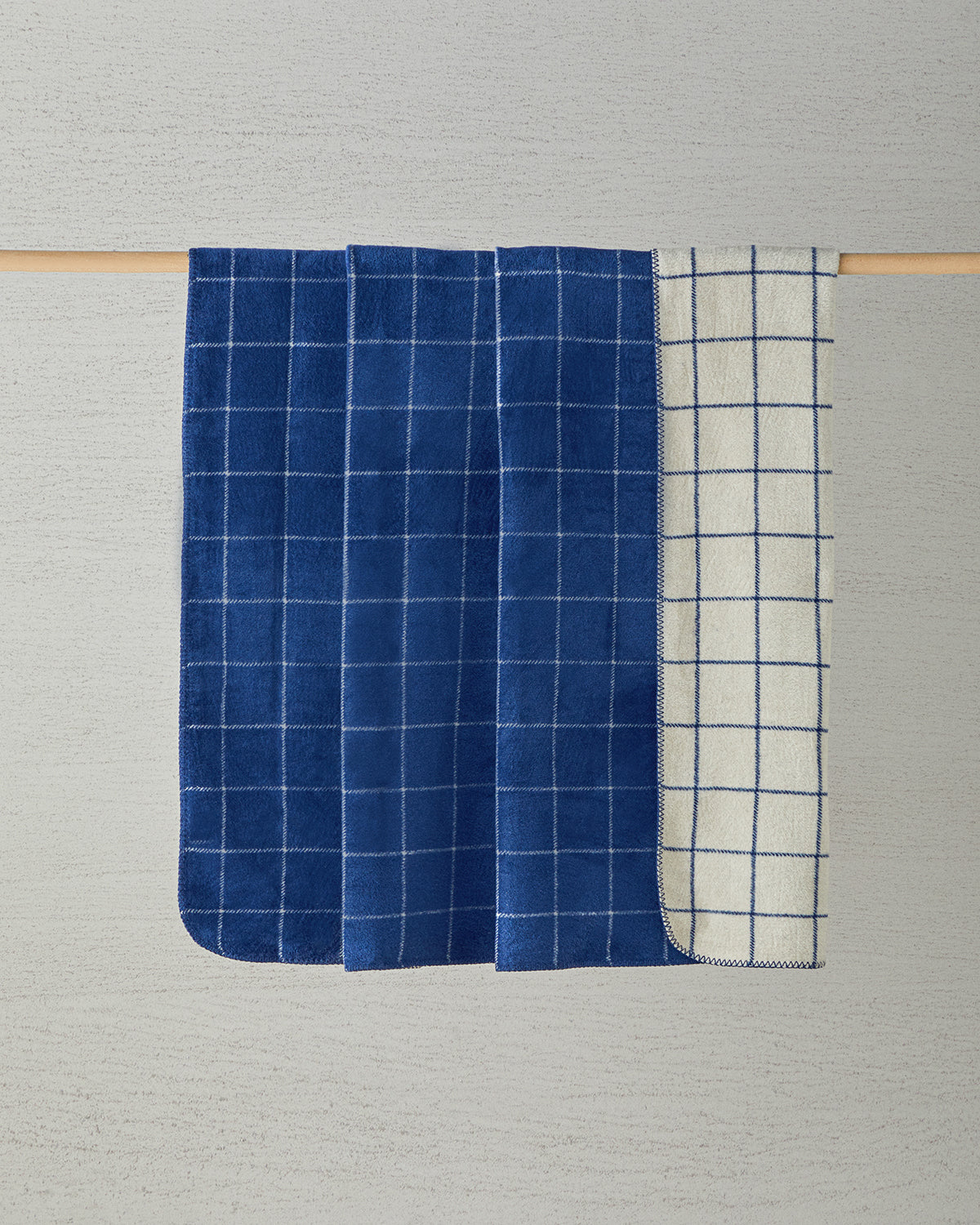 Plain Check Cotton Double Size Blanket 200x220 cm Navy Blue - Cream