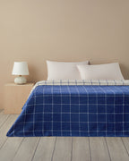 Plain Check Cotton Double Size Blanket 200x220 cm Navy Blue - Cream (view 2)