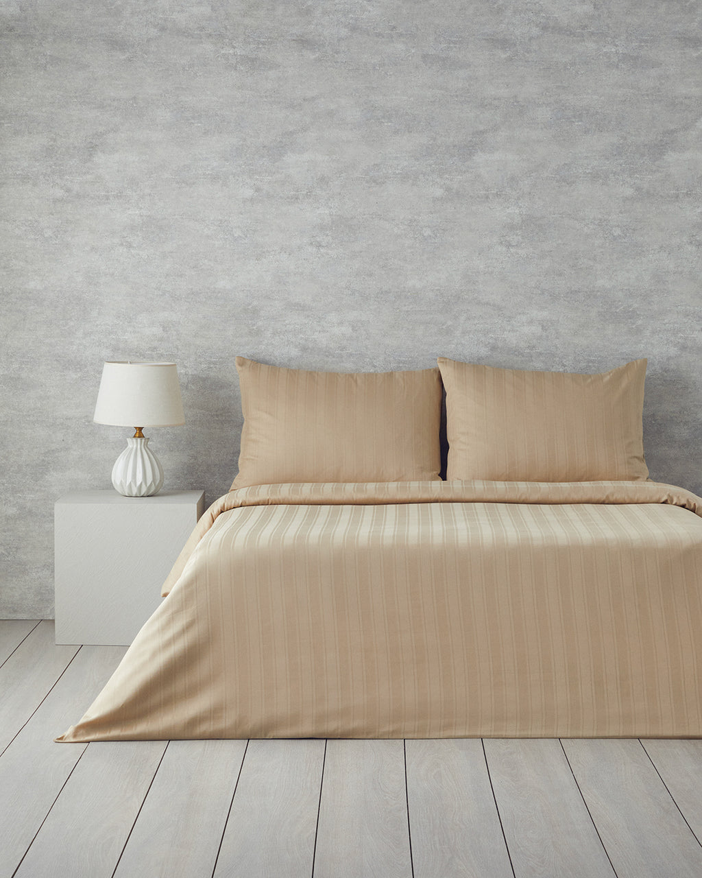 Lior Striped Cotton Satin Duvet Cover Set - Gold, Dark Damson & Green - Gold - Double 200x220 cm