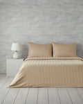 Lior Striped Cotton Satin Duvet Cover Set - Gold, Dark Damson & Green - Gold - Double 200x220 cm