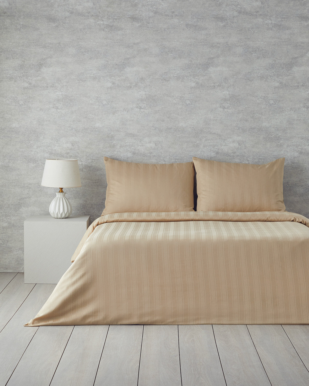 Lior Striped Cotton Satin Duvet Cover Set - Gold, Dark Damson & Green - Gold - Double 200x220 cm