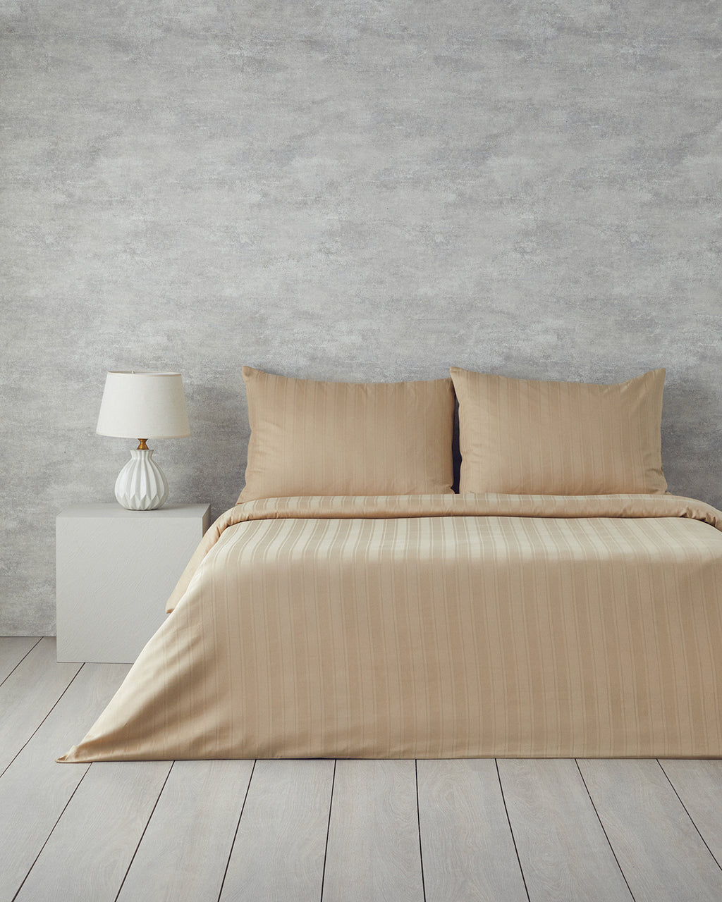 Lior Striped Cotton Satin Duvet Cover Set - Gold, Dark Damson & Green (view 7)