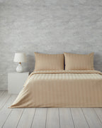 Lior Striped Cotton Satin Duvet Cover Set - Gold, Dark Damson & Green (view 7)