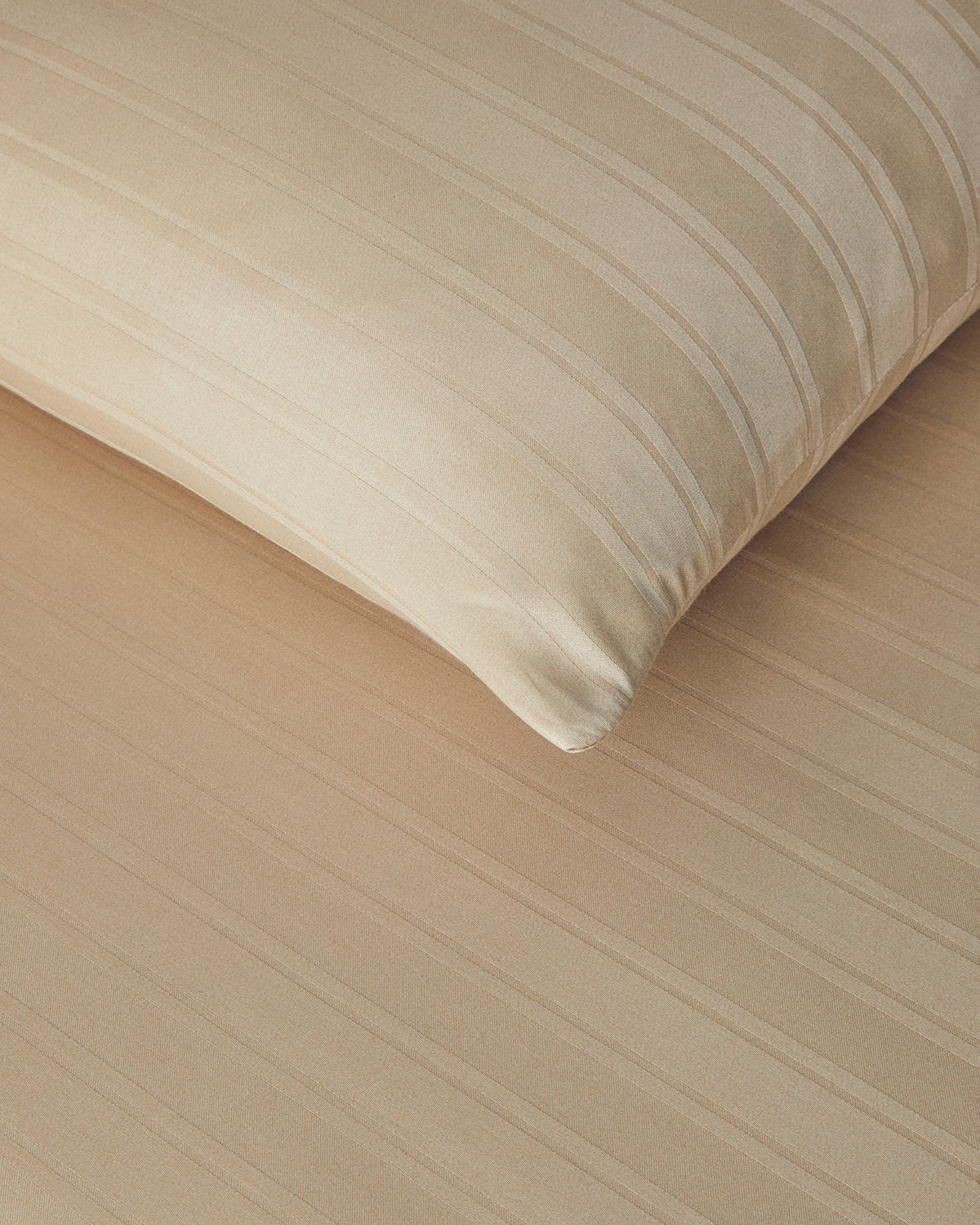 Lior Striped Cotton Satin Duvet Cover Set - Gold, Dark Damson & Green (view 10)
