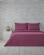Lior Striped Cotton Satin Duvet Cover Set - Gold, Dark Damson & Green (view 13)