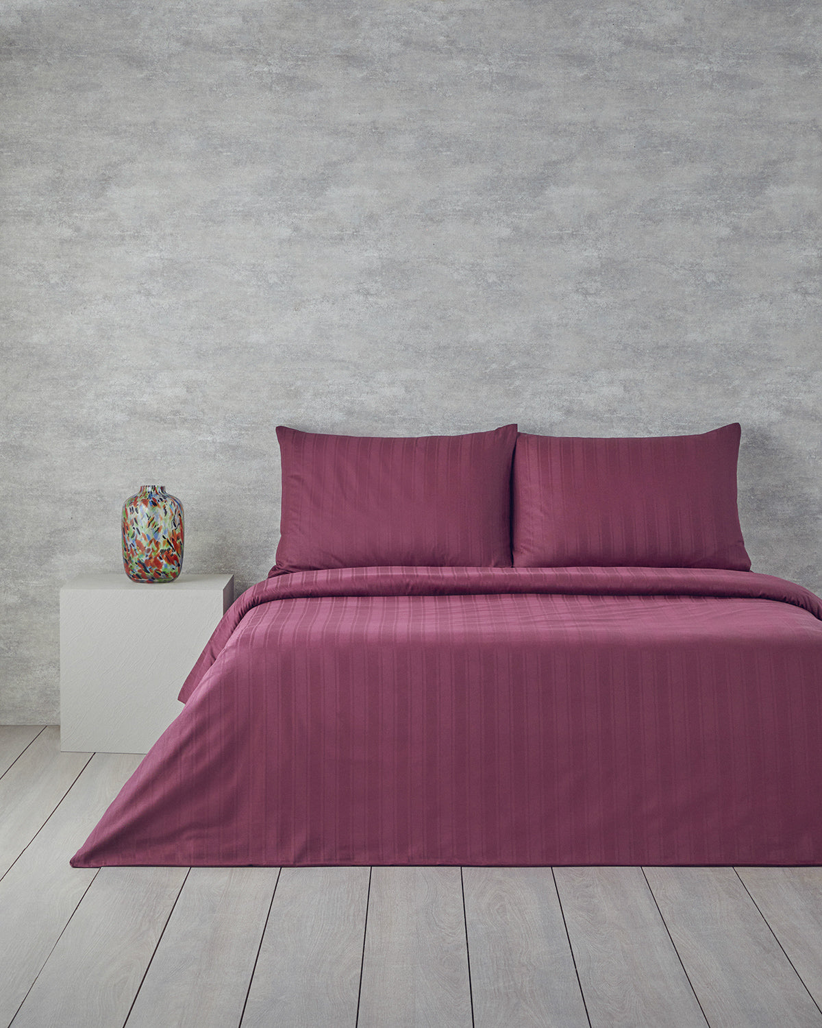 Lior Striped Cotton Satin Duvet Cover Set - Gold, Dark Damson & Green (view 13)