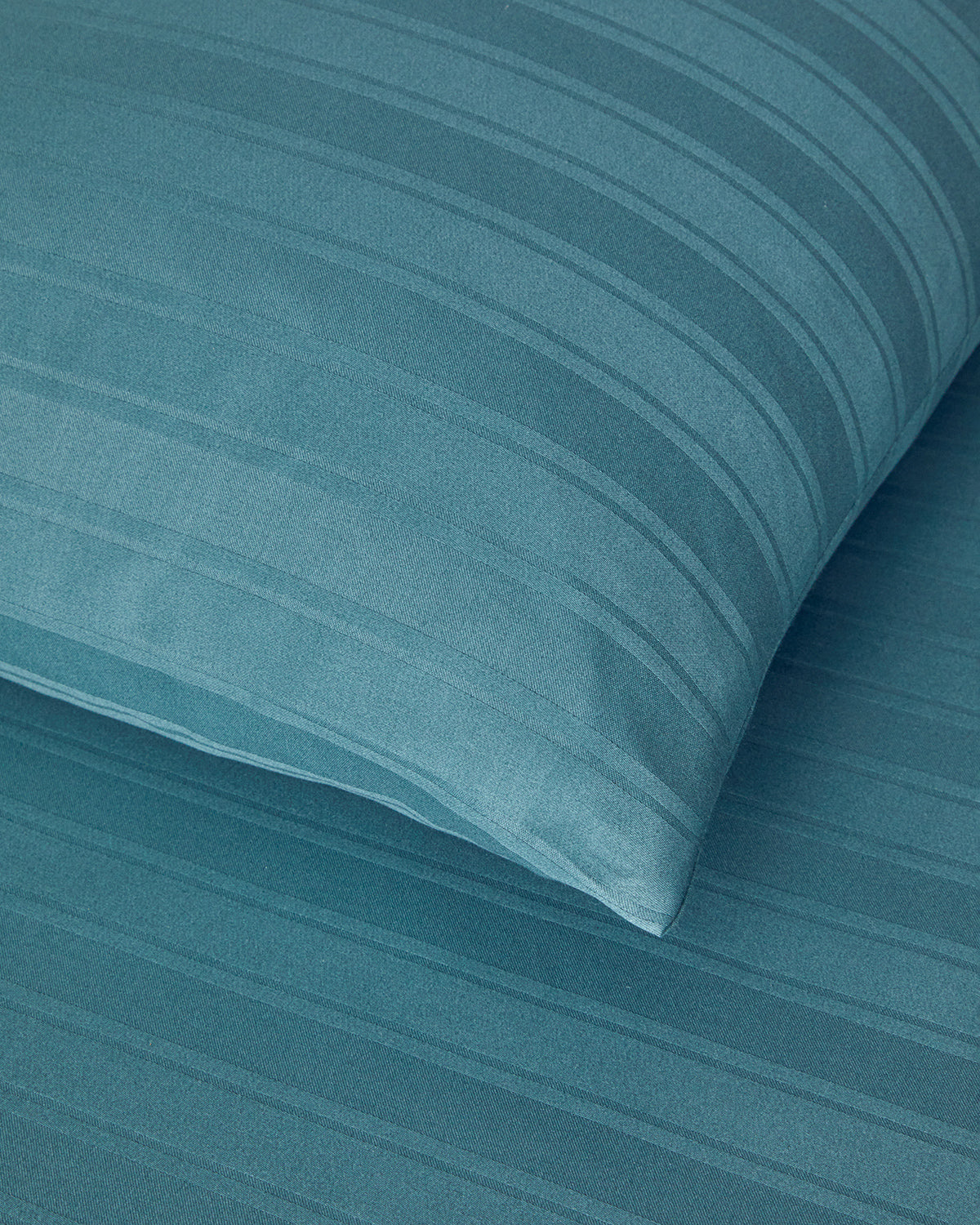 Lior Striped Cotton Satin Duvet Cover Set - Gold, Dark Damson & Green (view 22)