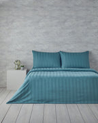 Lior Striped Cotton Satin Duvet Cover Set - Gold, Dark Damson & Green (view 25)