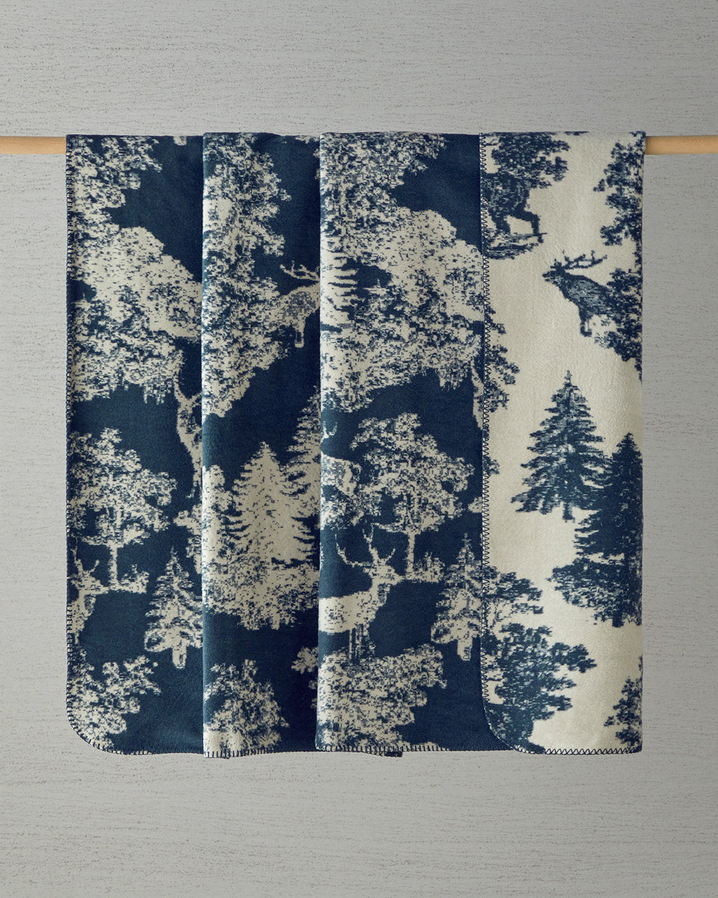 Forest Toile Cotton Blanket Navy Blue (view 4)