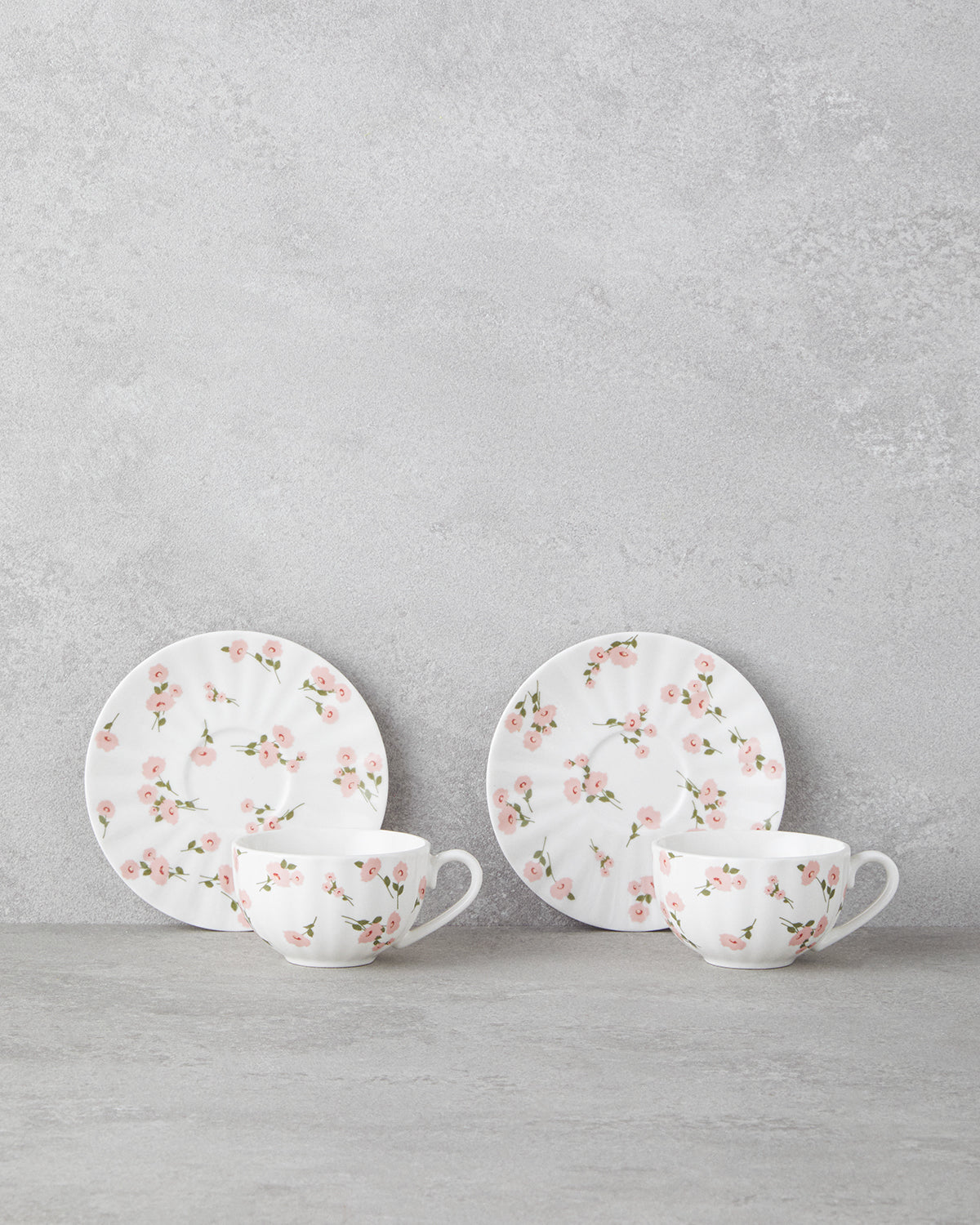 Cordelia New Bone China 4 Pieces 2 Servings Coffee Cup Set 90 ml White - Pink (view 2)