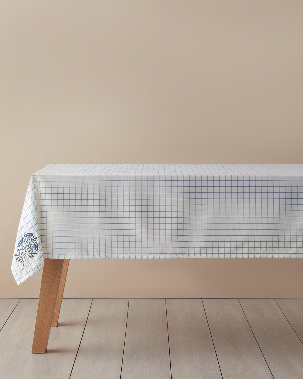 Polycotton Table Cloth 150x200 cm White - Blue