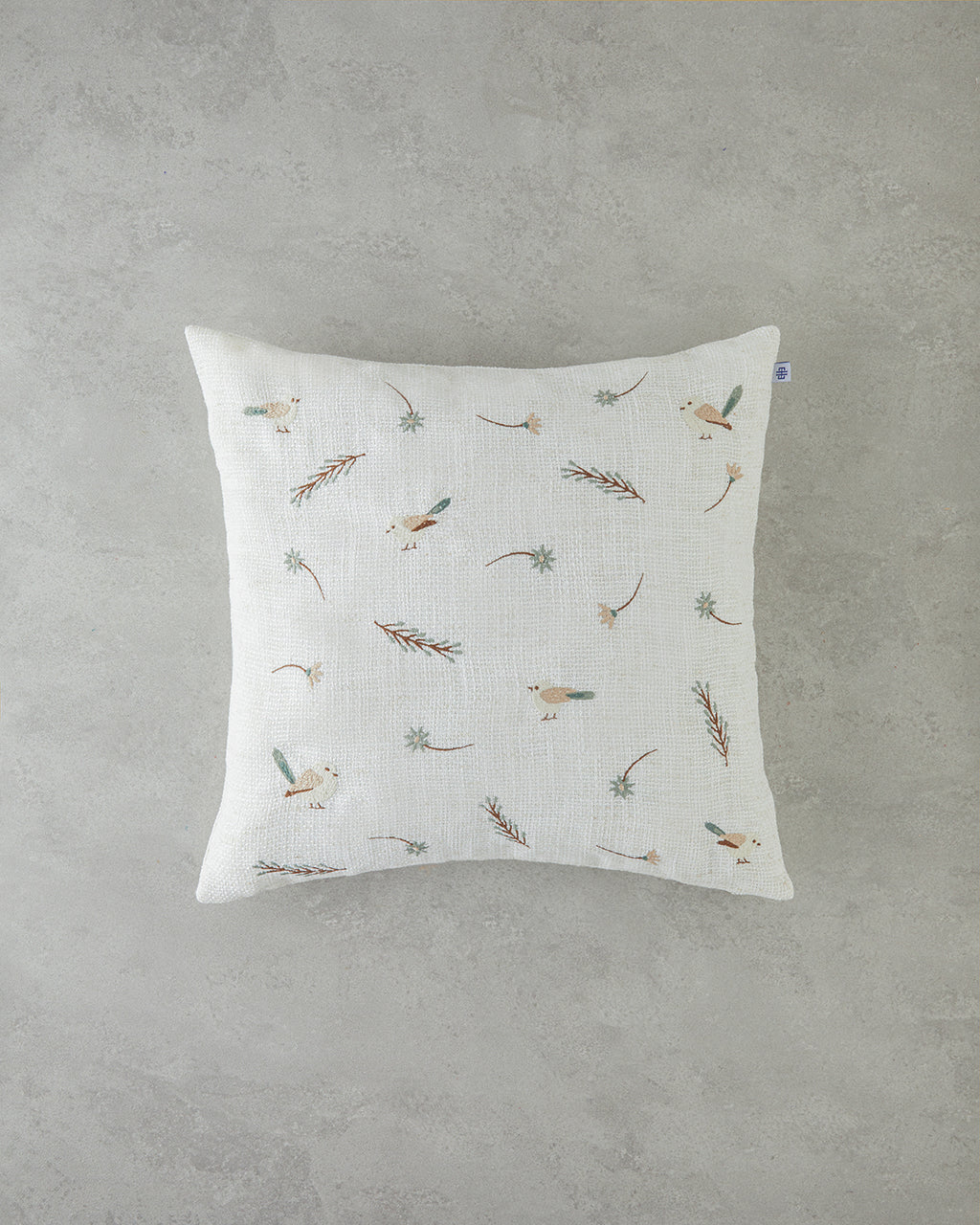 Embroidered Toss Pillow Cover 45x45 cm Ecru