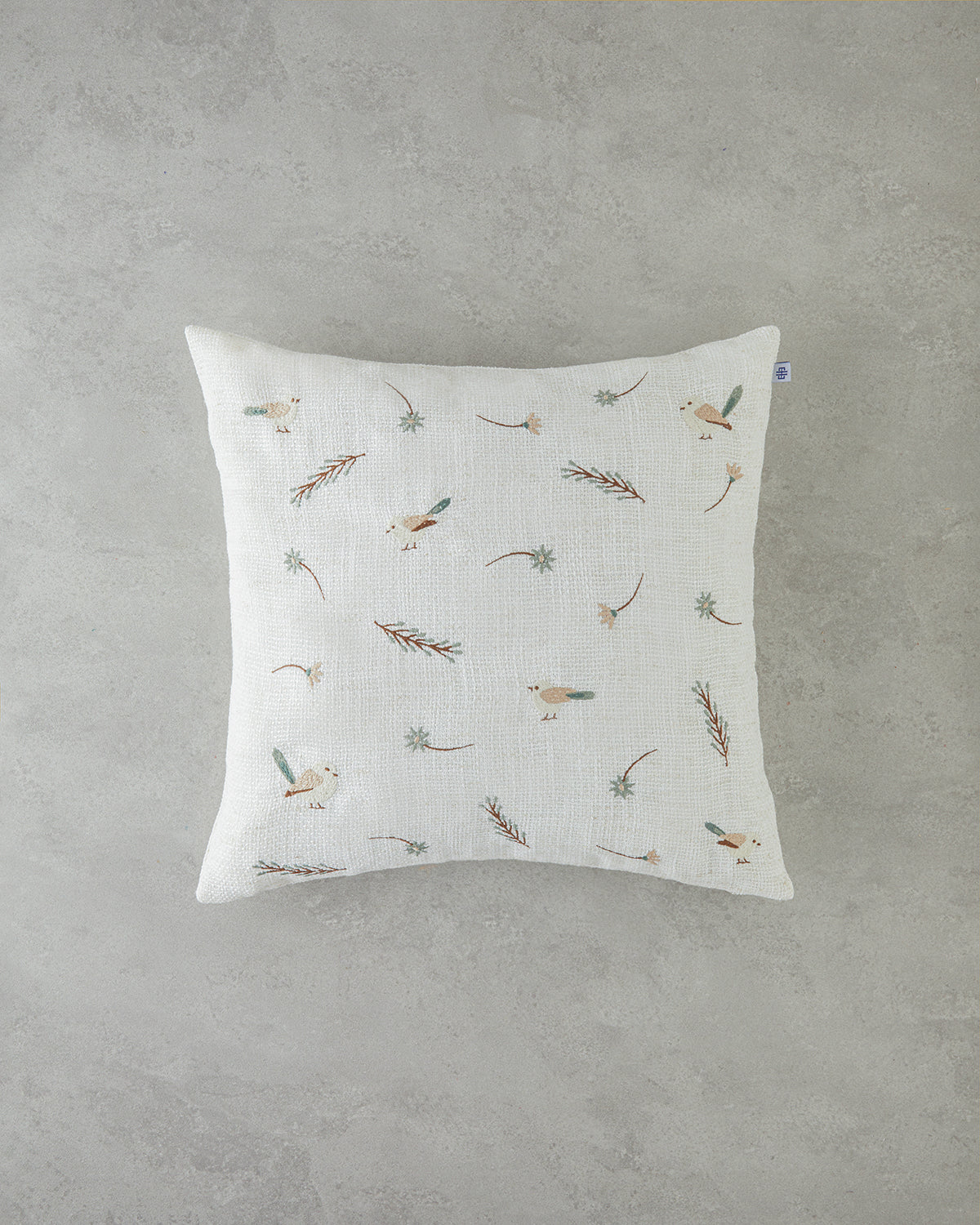 Embroidered Toss Pillow Cover 45x45 cm Ecru
