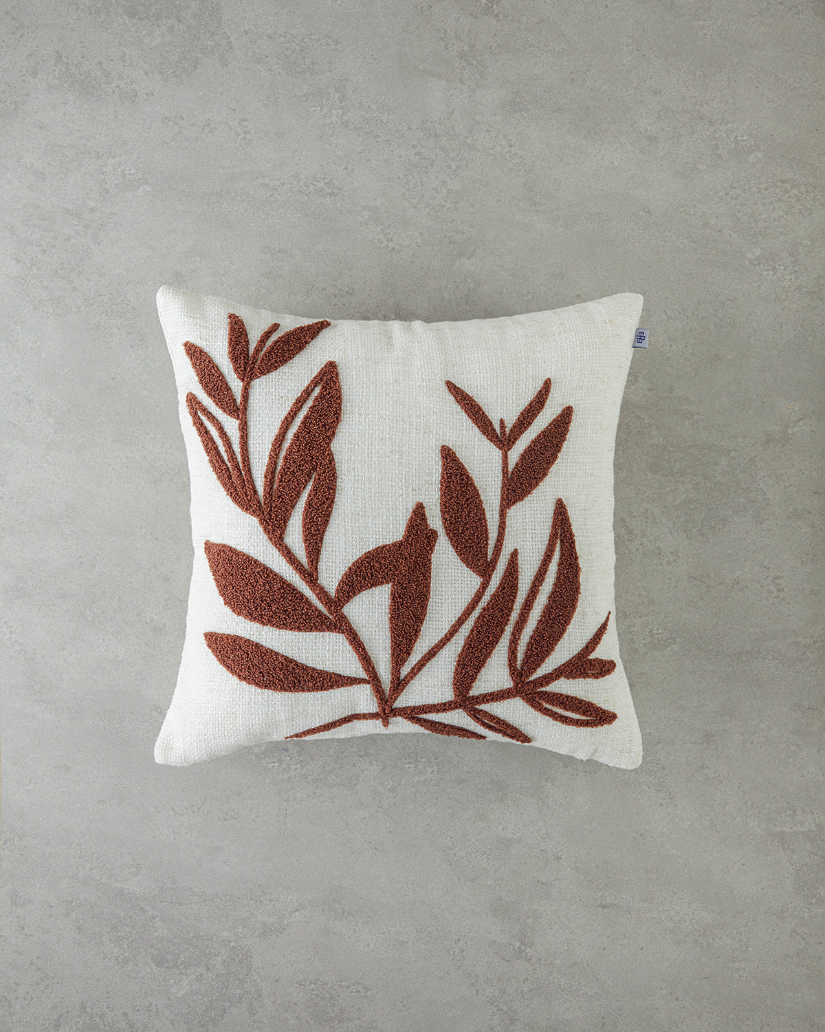 Punch Needle Embroidered Toss Pillow Cover 45x45 cm Ecru