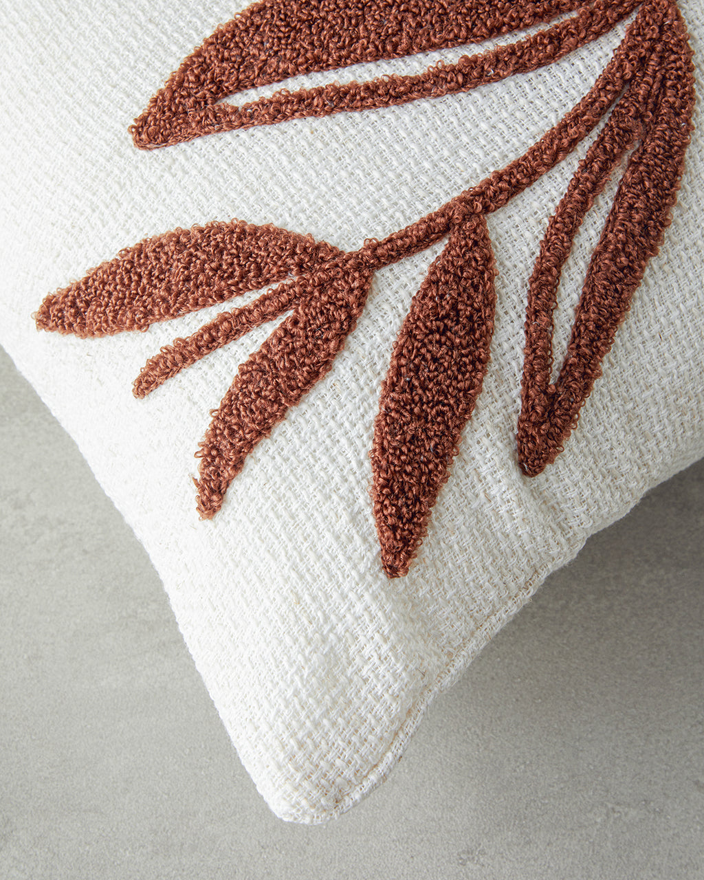 Punch Needle Embroidered Toss Pillow Cover 45x45 cm Ecru (view 2)