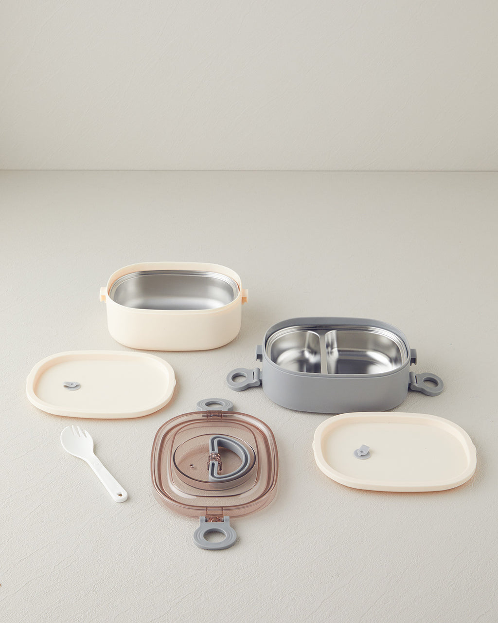 Stainless Steel with 2 Sections Lunch Box 900 ml Ecru - Gray (view 2)